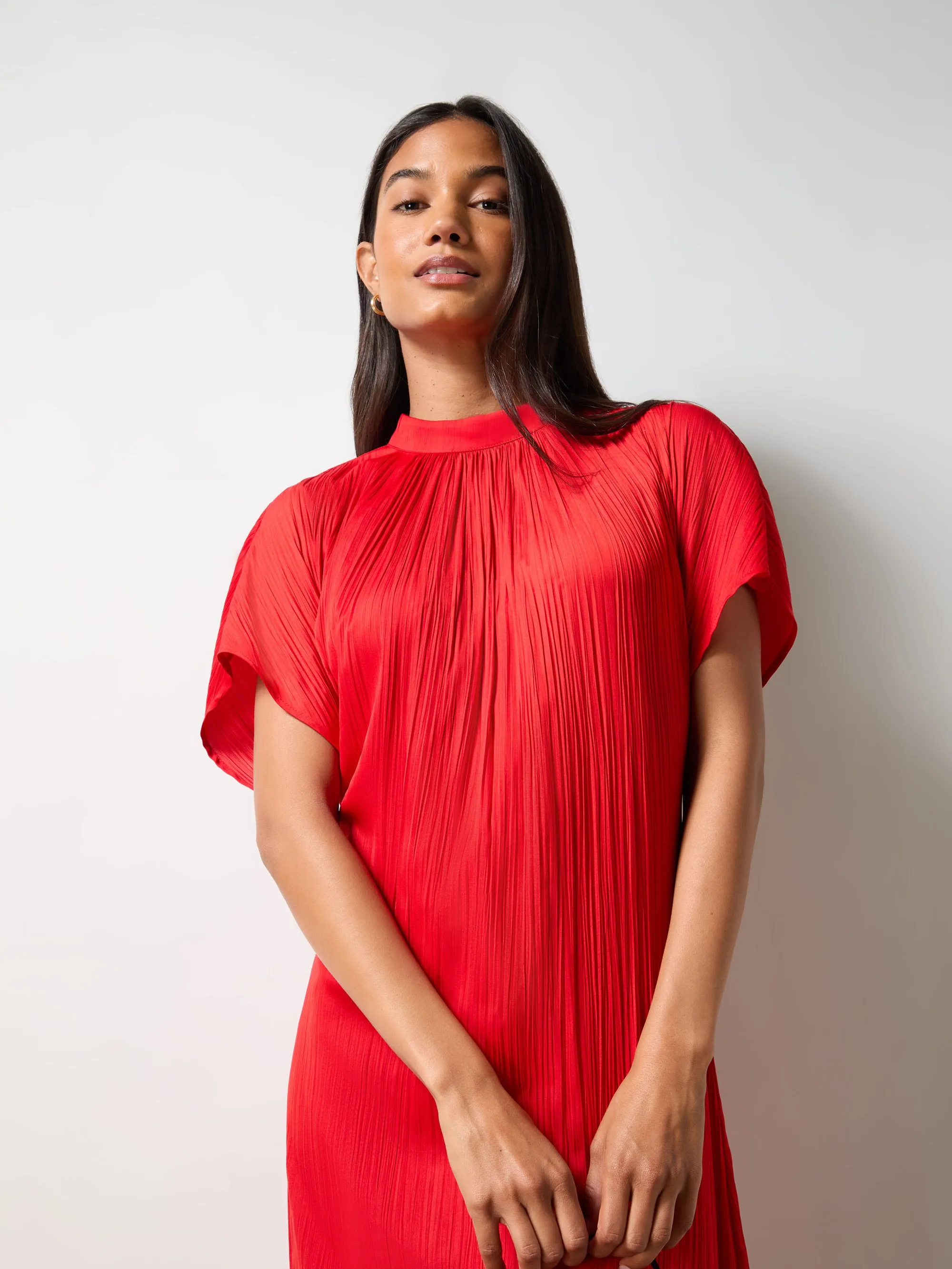 Red High Neck Plisse Dress