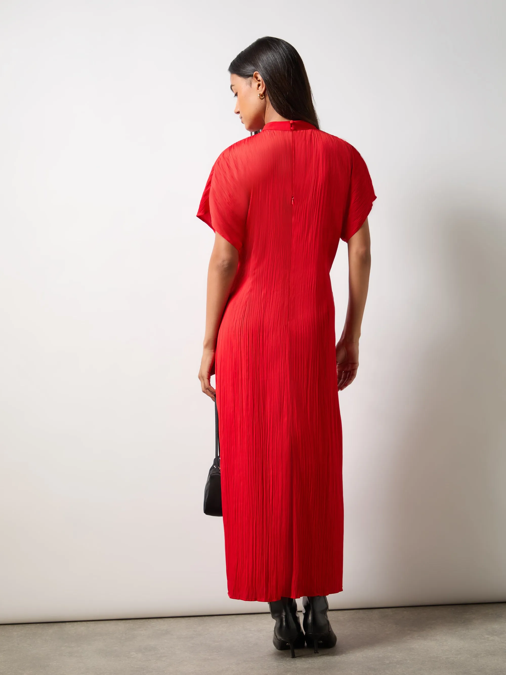 Red High Neck Plisse Dress