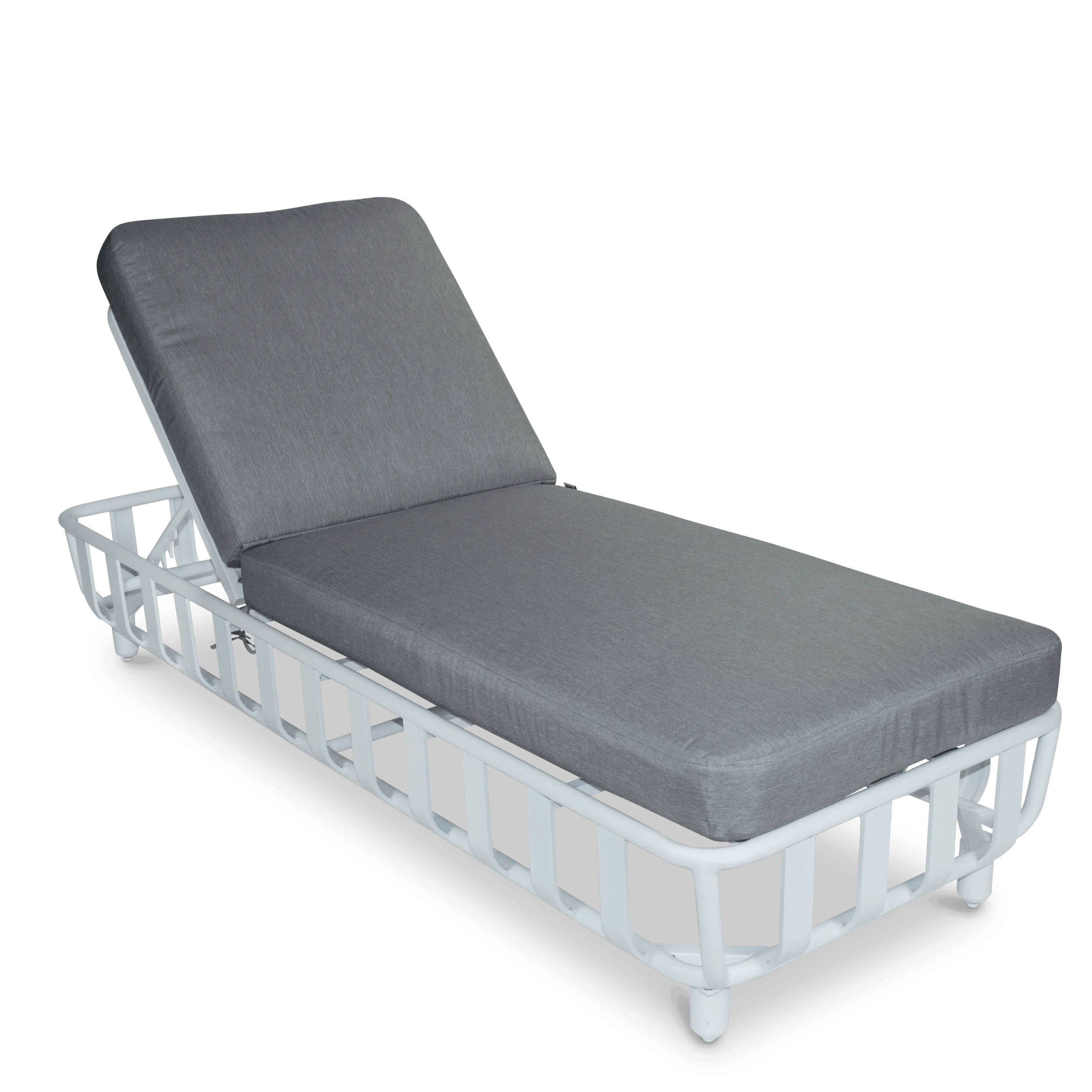 Sorrento Sunlounger & Mykonos Large Side Table in Arctic White with Spuncrylic Stone Grey Cushions