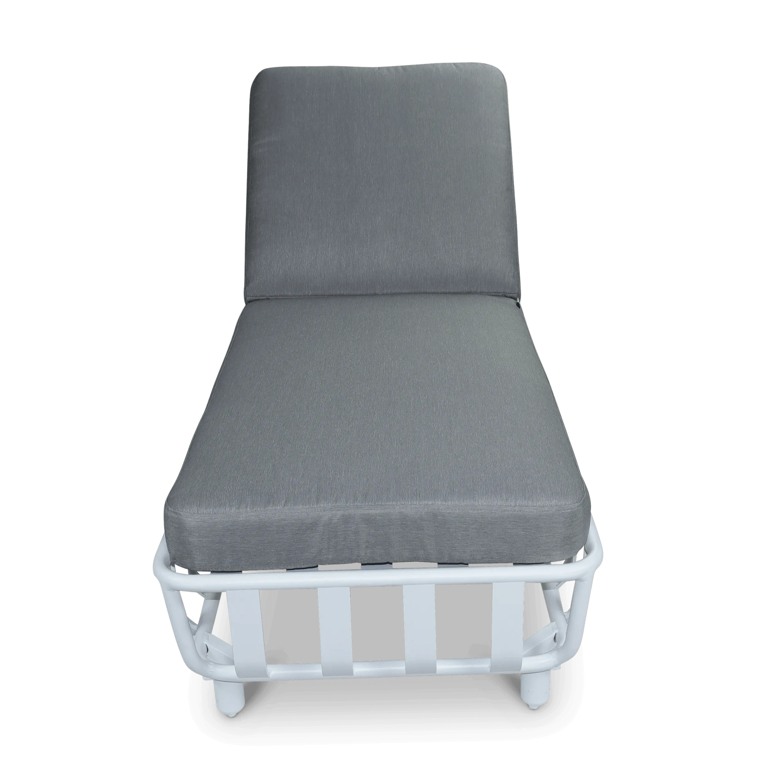 Sorrento Sunlounger & Mykonos Large Side Table in Arctic White with Spuncrylic Stone Grey Cushions